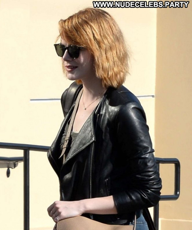 Emma Stone Beverly Hills Leather Celebrity Beautiful Paparazzi Posing