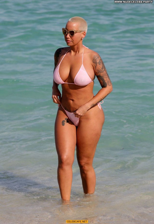Amber Rose Beautiful Celebrity Babe Posing Hot Beach Bikini Female