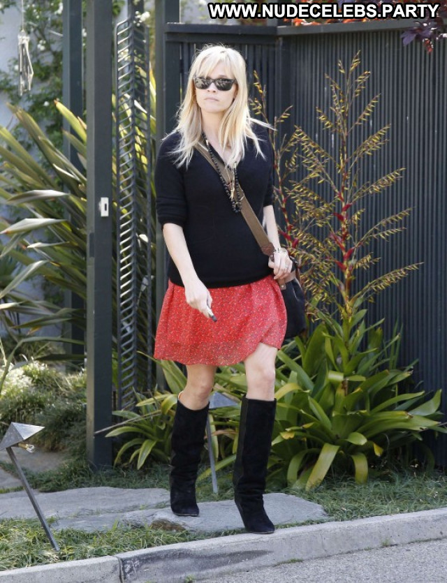 Reese Witherspoon No Source Paparazzi Babe Boots Posing Hot Skirt
