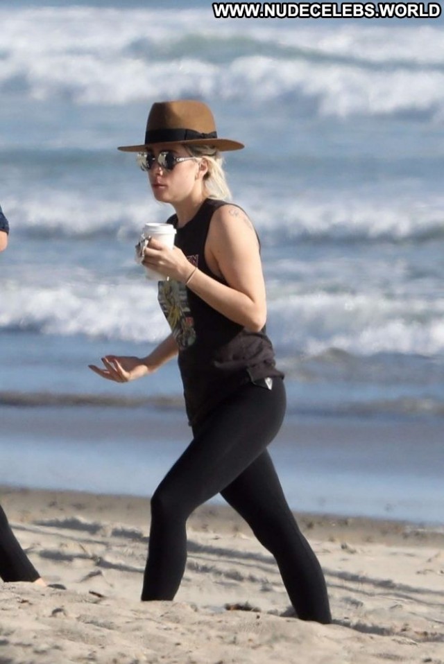Lady Gaga The Beach In Malibu  Beach Paparazzi Babe Gag Posing Hot